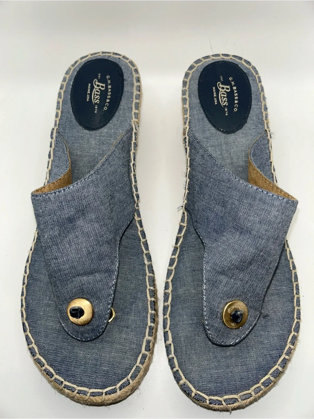 Bass denim espadrille wedge thong sandal size 8.5